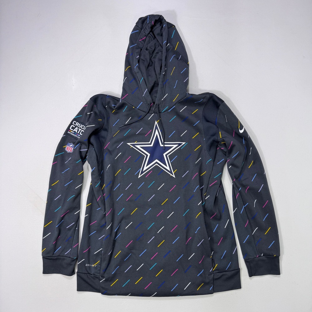 Nike Dallas Cowboys Crucial Catch Hoodie Mens Large Gray NFL Patches Football